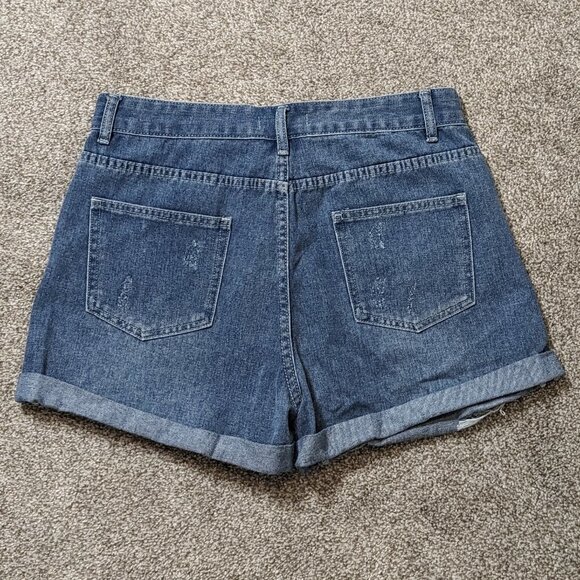 Women's "MissLook" Distressed, Cuffed High Rise Blue Denim Shorts; Size XL - Picture 2 of 4